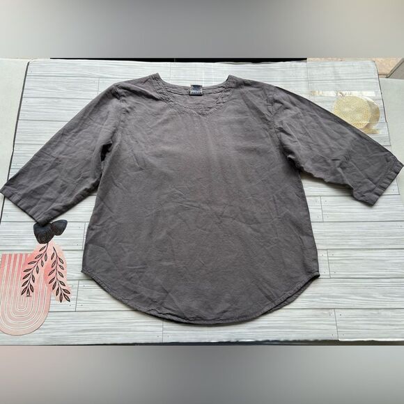 Sea Breeze Women Gray Shirt, 100% Cotton, Made in USA, Resortwear, Coastal Vibes - Picture 1 of 5